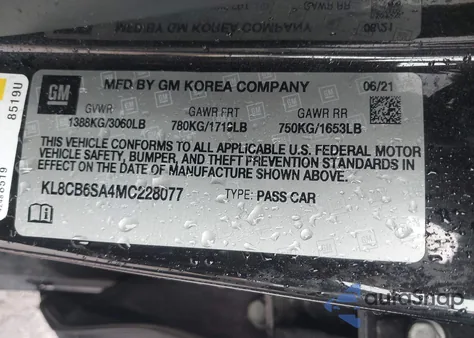 2021 Chevrolet Spark Fwd Ls Automatic z USA, uszkodzony, nr VIN KL8CB6SA4MC228077